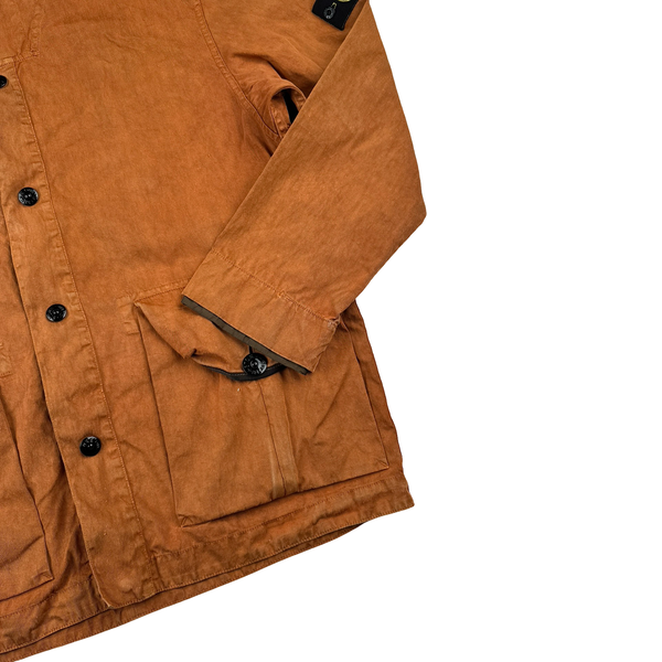 Stone Island 2001 Orange Lino Flax Multi Pocket Hooded Buttoned Jacket - Large