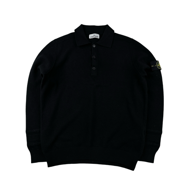 Stone Island 2019 Black Wool Blend Long Sleeve Polo Shirt - XL