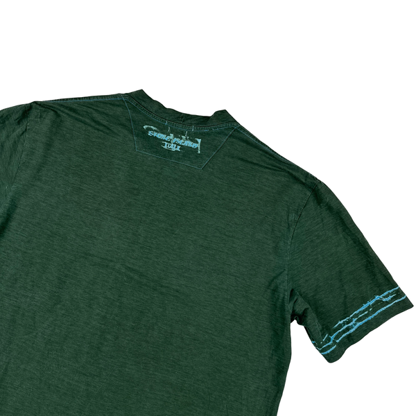Stone Island Early 2000's Green Blue Motion Spellout Cotton T Shirt - Large