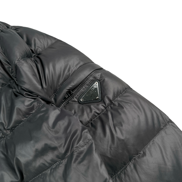 Prada Grey Triangle Logo Plaque Zipped Puffer Jacket - XXL