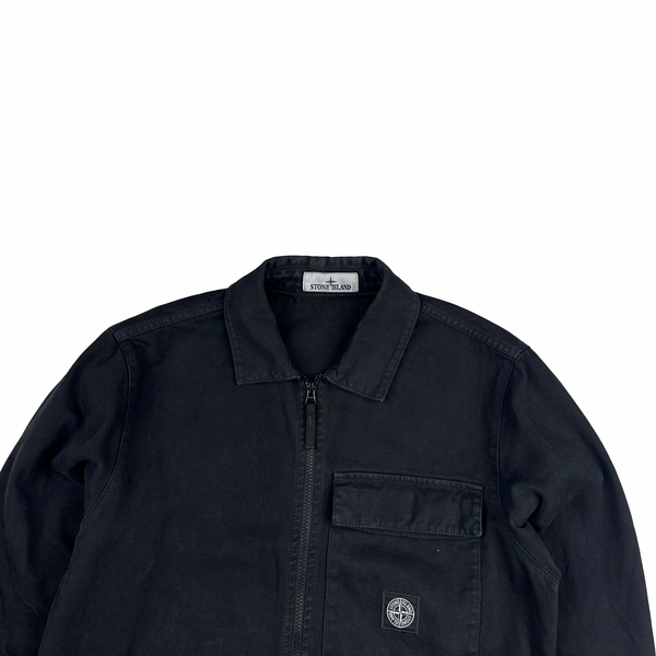 Stone Island 2025 Black Cotton Canvas Patch Overshirt - Large