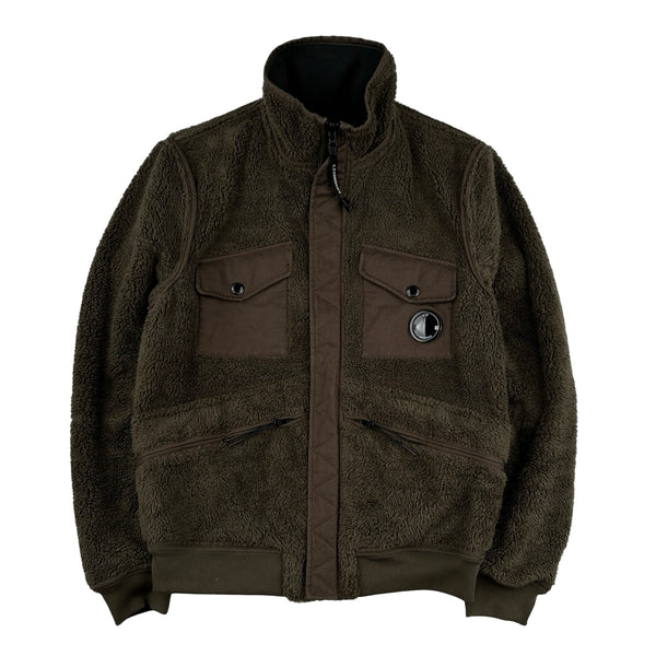CP Company Khaki Soft Shell Teddy Fleece Reversible Lens Viewer Jacket - Medium