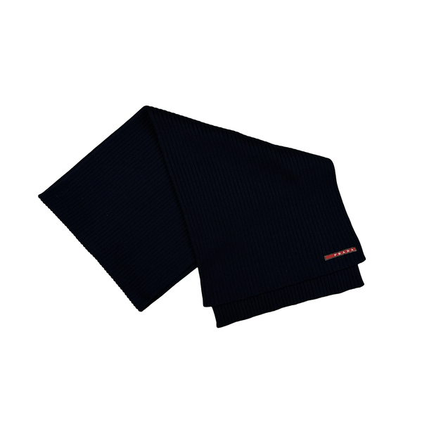 Prada Tab Navy Wool Scarf