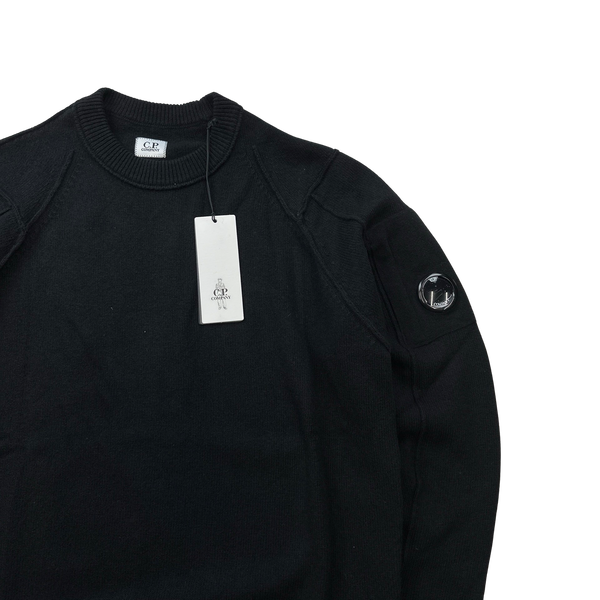 CP Company Black Lambswool Crewneck Lens Viewer Jumper - Large, XL