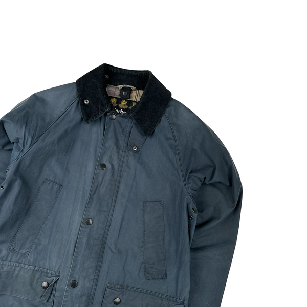 Barbour Tartan Lined Multi Pocket Corduroy Collar Waxed Jacket - Small