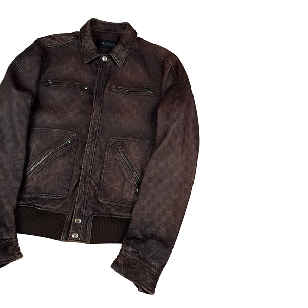 Gucci Monogram Leather Multi Pocket Zipped Jacket - Small