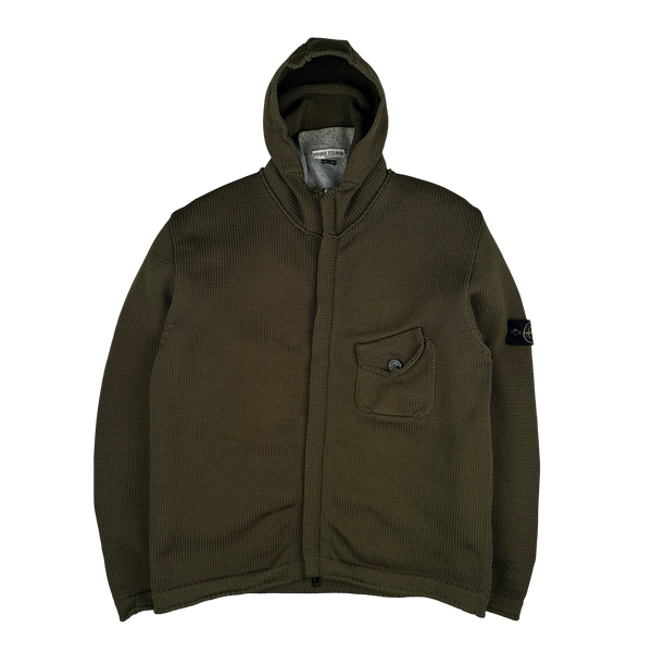 Stone Island Vintage 2003 Khaki Duel Layer Heavyweight Knitted Hoodie - XXL