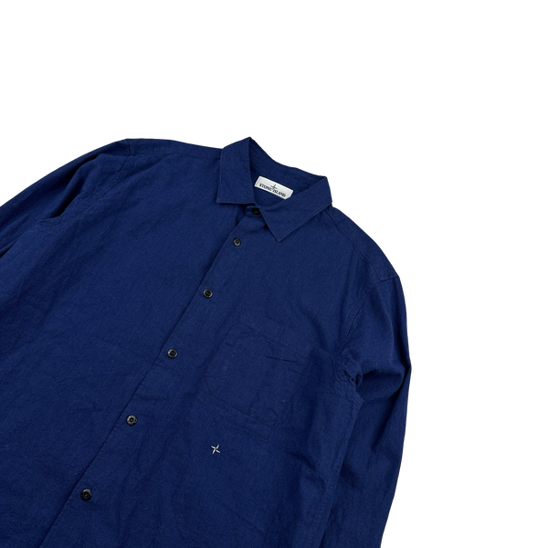 Stone Island 2016 Blue Linen Blend Buttoned Shirt - XXL