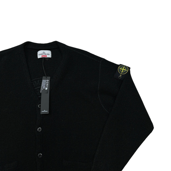 Stone Island x Supreme 2023 NEW Black Soft Boucle Back Patch Cardigan - Large