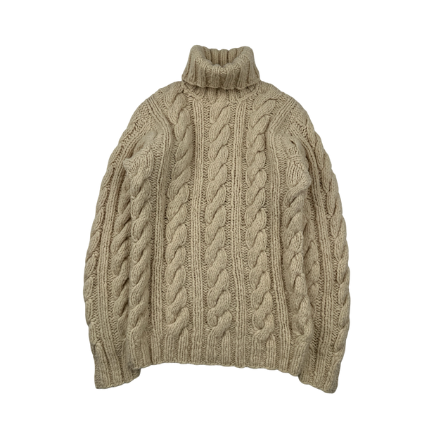 Ralph Lauren Cream Heavy Wool Knit Roll Neck Jumper - Medium