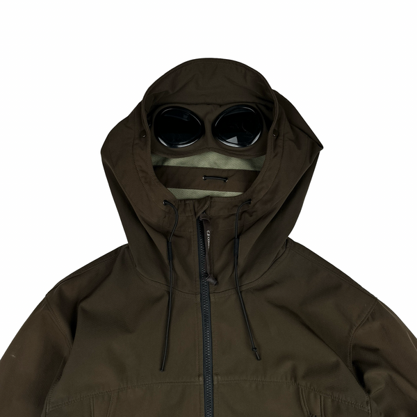 CP Company Brown Soft Shell Goggle Hooded Zipped Jacket - XL