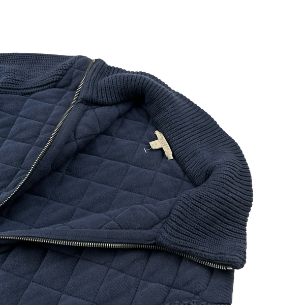 Burberry Navy Quilted Cotton Thick Padded Zipped Jumper - XL