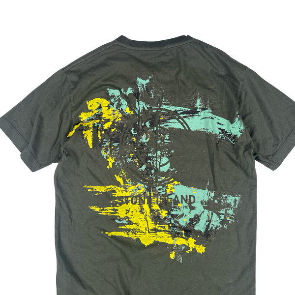Stone Island 2020 Khaki Green Abstract Printed Compass Graphic T Shirt - Medium