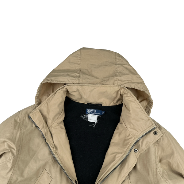 Ralph Lauren Vintage Beige Quilted Fleece Lining Hooded Jacket - Large