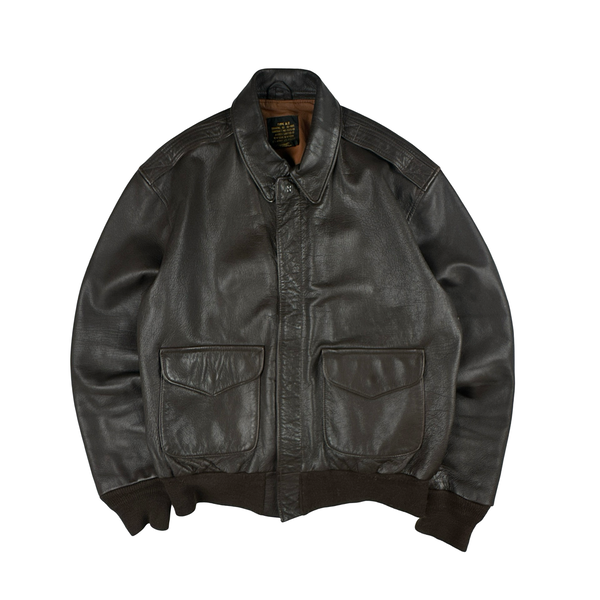 Avirex Brown Classic Goatskin Padded Bomber Jacket - Large