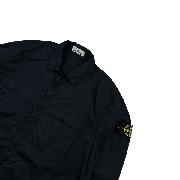 Stone Island 2023 Black Supima Cotton Twill Zipped Overshirt - XL