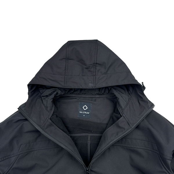 Ma Strum Black Velo Soft Shell 4 Way Nylon Hooded Jacket - XL