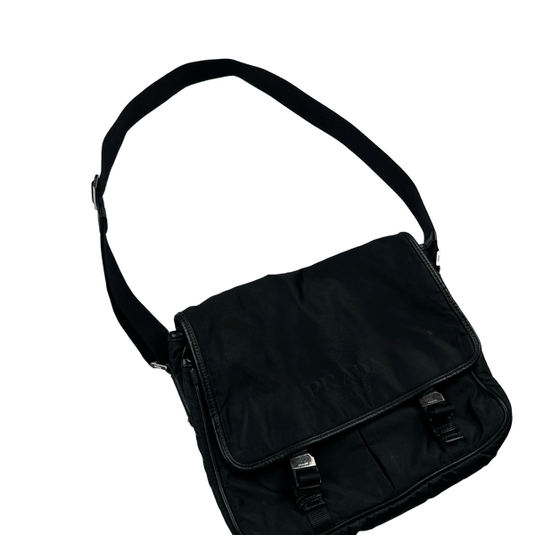 Prada Black Nylon Emblem Spellout Satchel Bag - XL