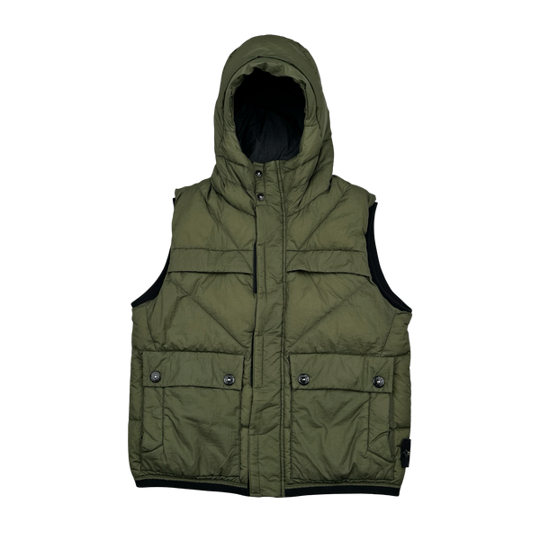 Stone Island 2011 Khaki Opaque Nylon Tela Down Filled Gilet - Medium