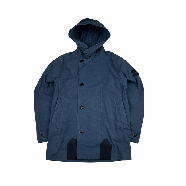 Stone Island 2020 Blue Hooded Cotton Cordura Jacket - Small