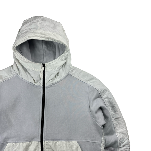 Nemen Ice Blue Zipped Spellout Hoodie Jacket - Medium