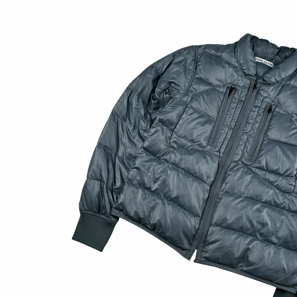 Stone Island 2008 Mesh Badge Blue Down Filled Spellout Jacket - Medium