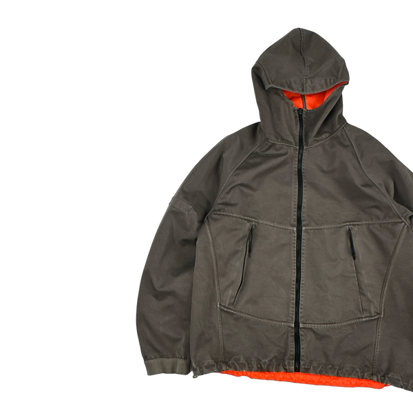 Stone Island 2006 Neon Orange Reversible Khaki Spellout Jacket - XL
