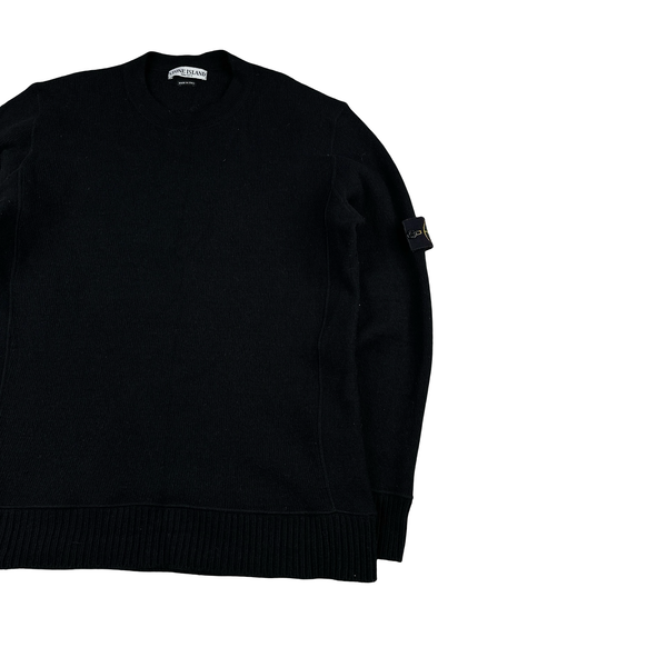 Stone Island 00s Black Wool Crewneck Knit Jumper - XL