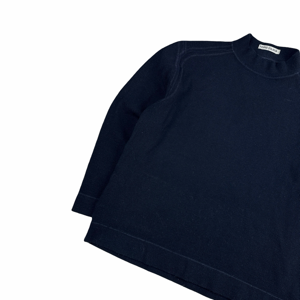 Stone Island 1999 Navy Ribbed Wool Vintage Pullover Mock Neck Jumper - Large