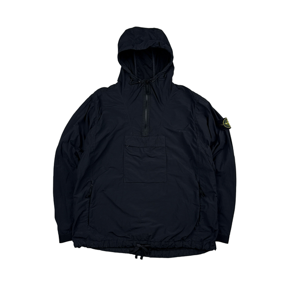 Stone Island 2022 Navy Nylon Quarter Zipped Hooded Smock - Medium