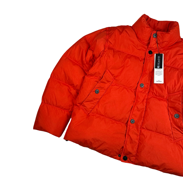 Stone Island 2025 Red Garment Dyed Crinkle Reps NY Puffer Jacket - Small