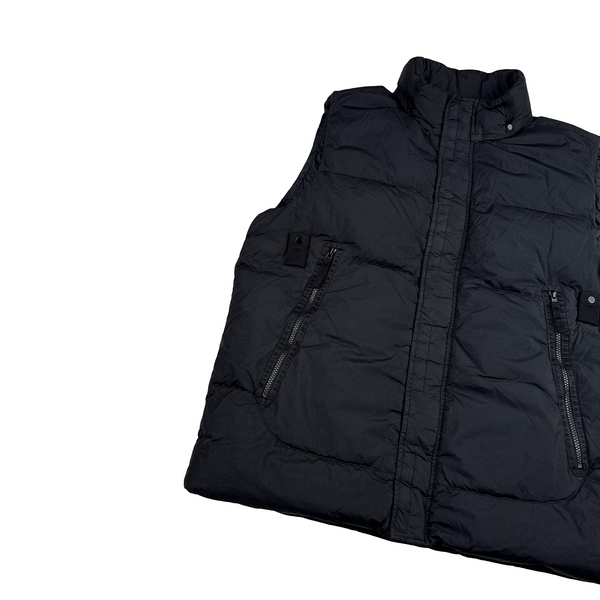 Stone Island 2021 Black Garment Dyed Crinkle Reps Down Filled Gilet - XL