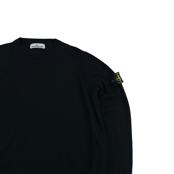 Stone Island 2021 Black Crewneck Lightweight Pure Wool Knit Jumper - Large