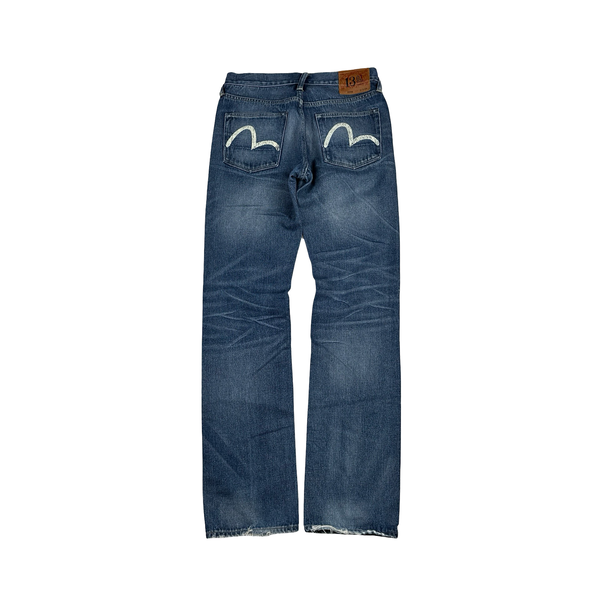 Evisu White Back Pocket Logo Mid Wash Jeans - 30"