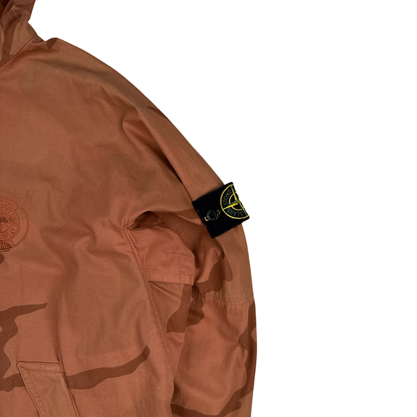 Stone Island Supreme 2019 Orange Brushed Cotton Camo Riot Mask Jacket - Medium