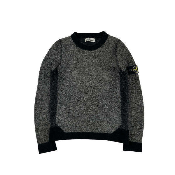 Stone Island 2017 Grey Block Pattern Wool Crewneck Jumper - Small