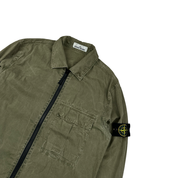 Stone Island 2019 Green Cotton Garment Dyed Overshirt - Medium