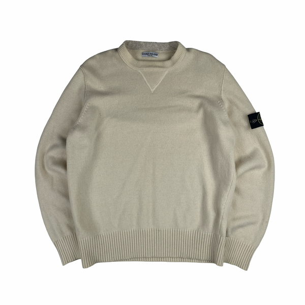 Stone Island 2008 Cream White Wool Crewneck Jumper - 3XL