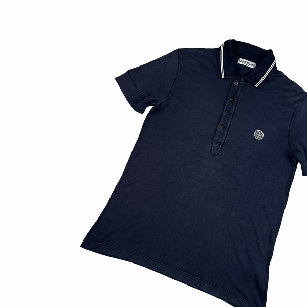 Stone Island 2009 Navy Cotton Spellout Polo Shirt - Medium