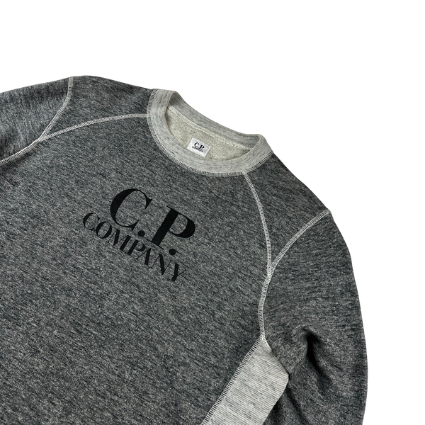 CP Company Grey Marl Pullover Spellout Crewneck - Large