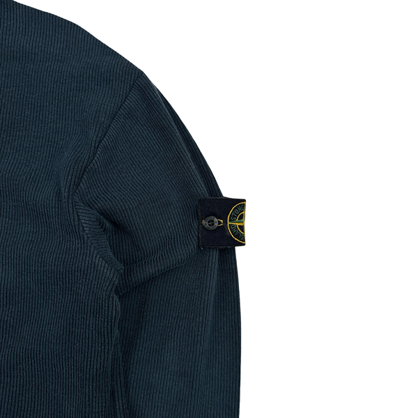 Stone Island 2002 Navy Blue Ribbed Cotton Blend Crewneck Jumper - Medium