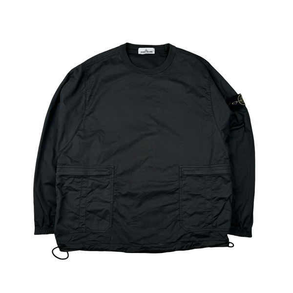 Stone Island 2021 Black Brushed Cotton Cargo Pullover Overshirt - Large
