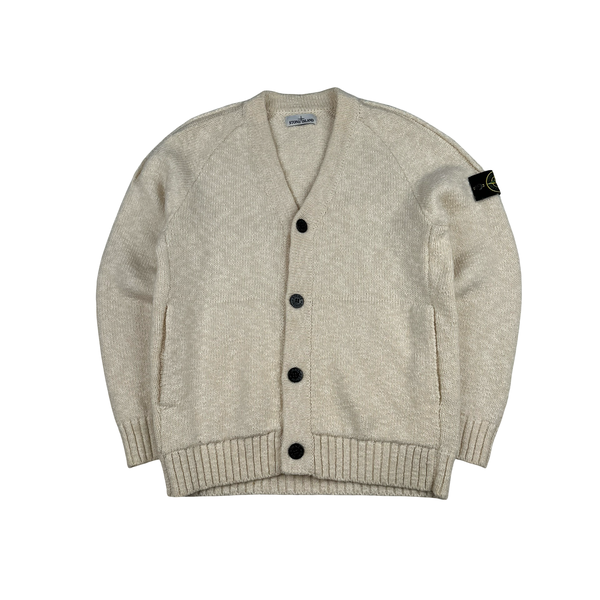 Stone Island 2020 Cream Wool Blend Buttoned Knit Jumper - XL