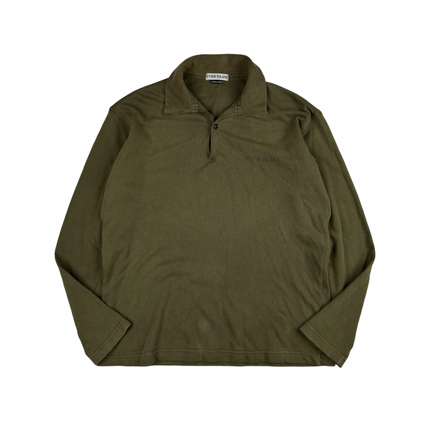 Stone Island Vintage 1998 Khaki Long-sleeved Pullover Polo Shirt - Large