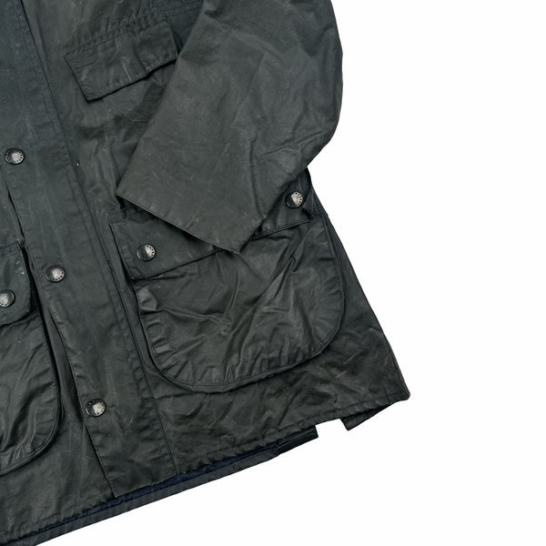 Barbour Bedale Dark Grey Cotton Flannel Lined Wax Field Jacket - Medium