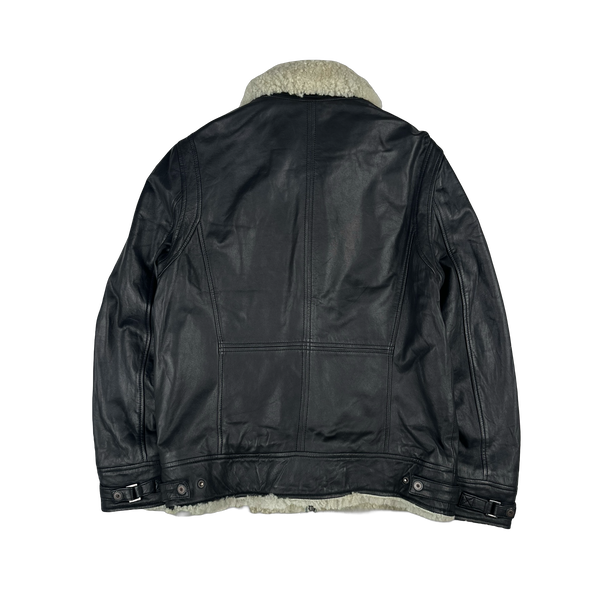 Armani Jeans 2000's Shearling Collared Multi Pocket Leather Jacket - Medium