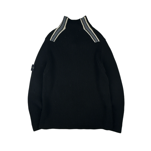 Stone Island 2005 Striped Heavyweight Wool Pullover Quarter Zip Knit - XL