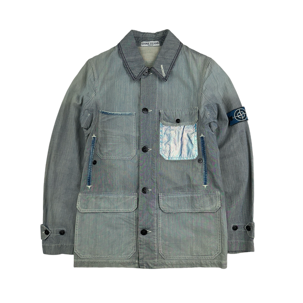 Stone Island 2006 RARE Denim Sanded Micro Twill Reflective Pocket Denim Jacket - Small