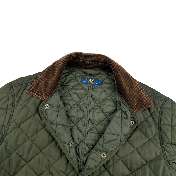 Ralph Lauren Green Quilted Corduroy Collared Shooting Jacket - Large