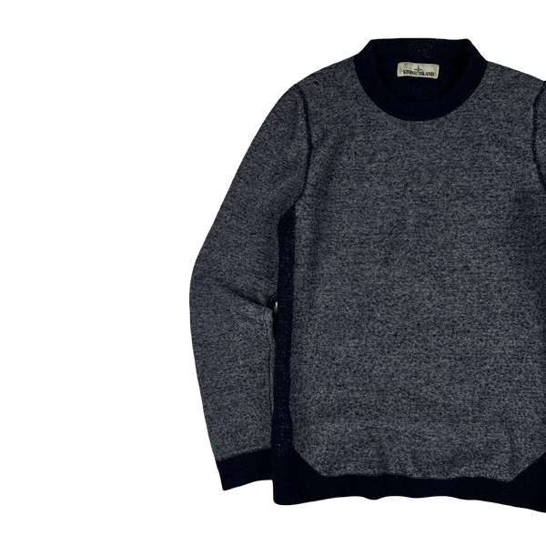 Stone Island 2017 Grey Block Pattern Wool Crewneck Jumper - Medium